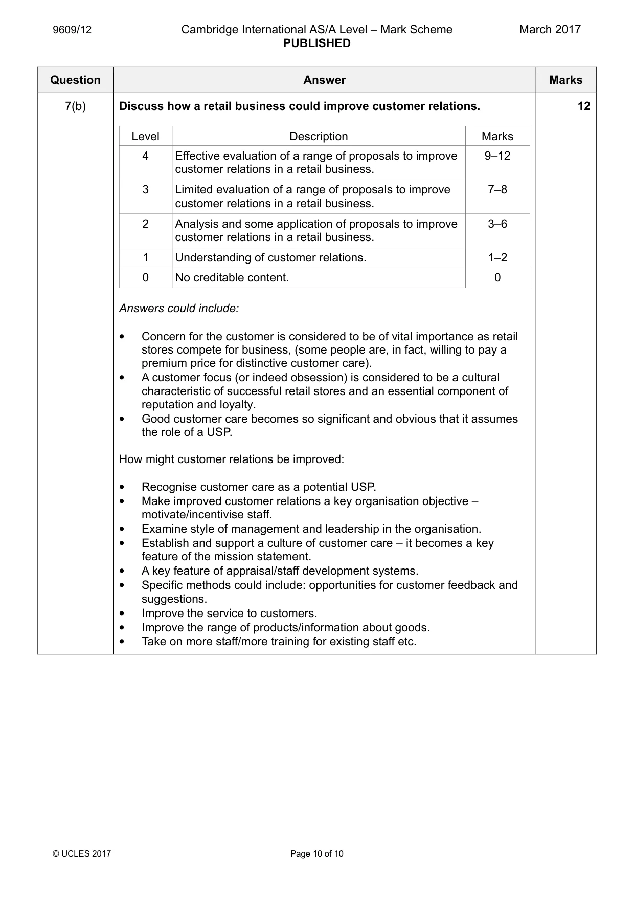 Mark scheme, page 10 of 10