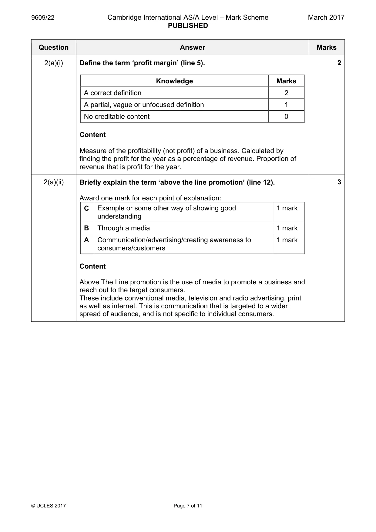 Mark scheme, page 7 of 11