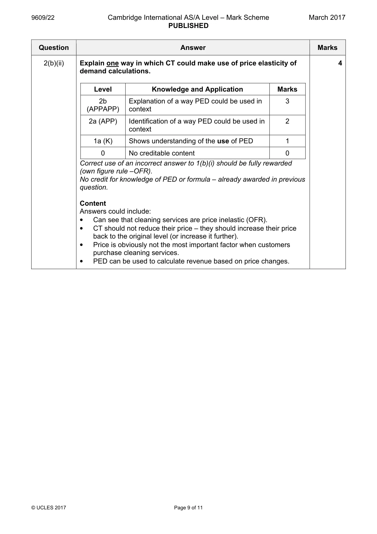 Mark scheme, page 9 of 11