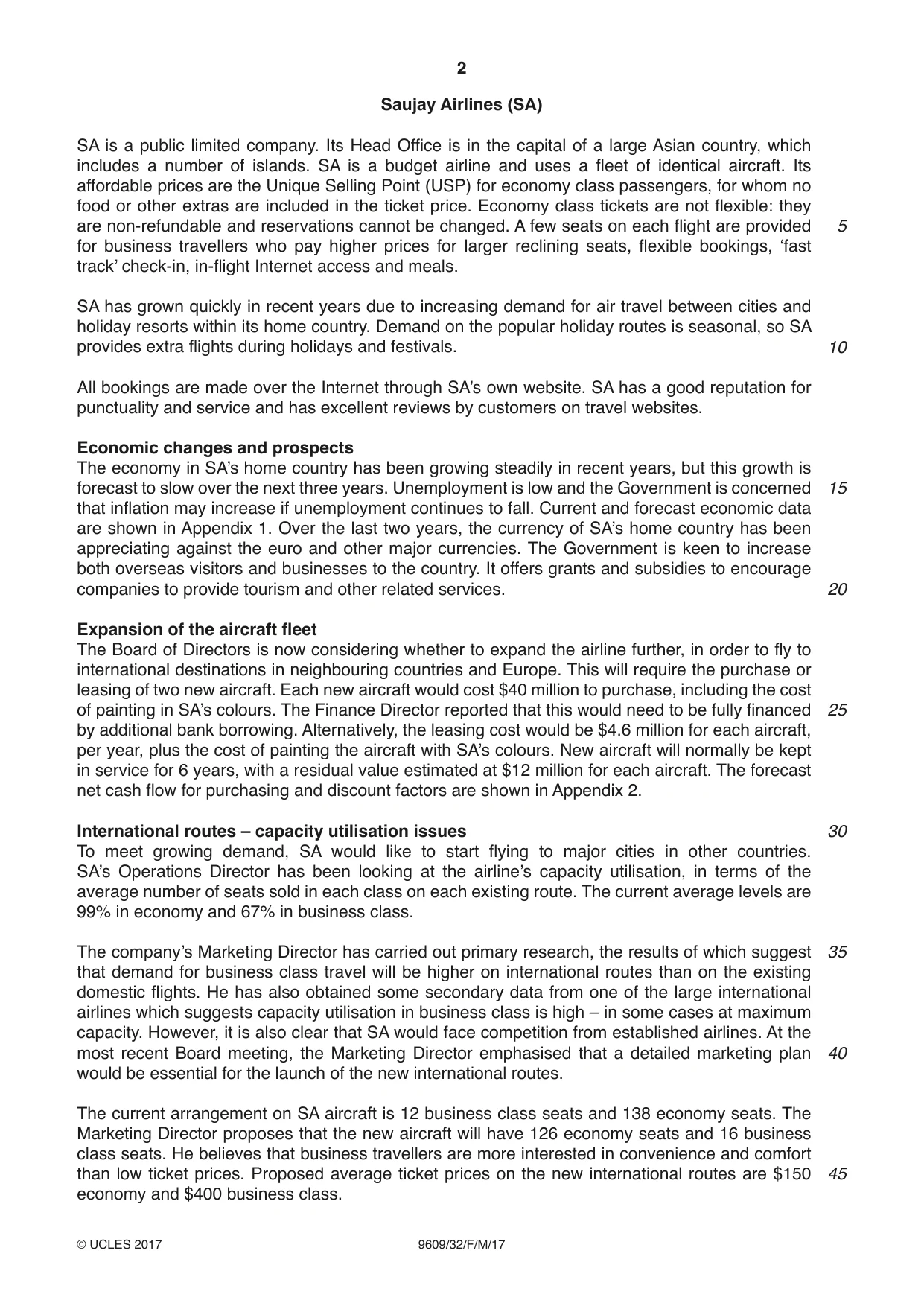 Cambridge A Level Business (for first examination in 2016) 9609 2017 Feb/March Paper 3 · Variant 2 question paper, page 2 of 8