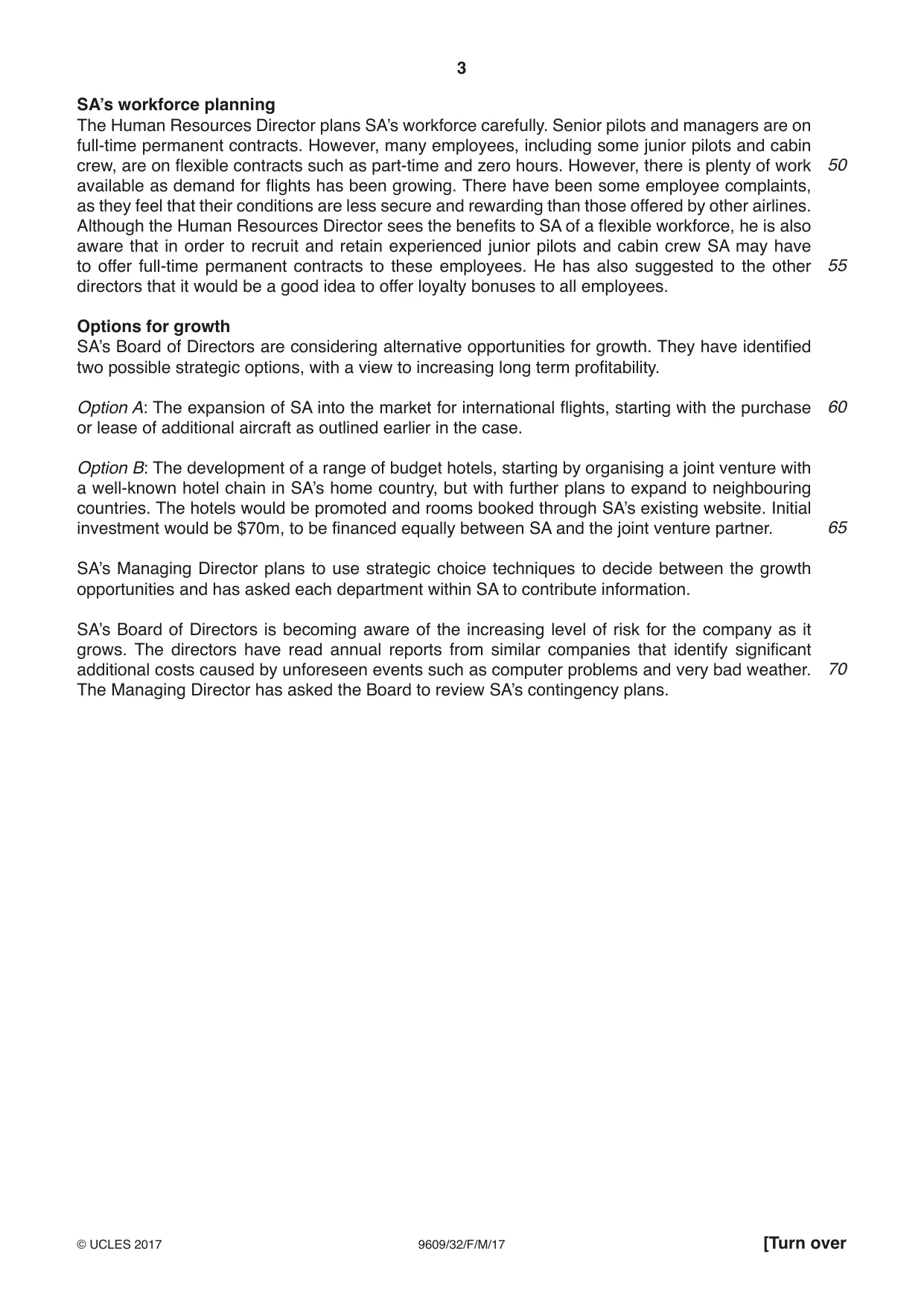 Cambridge A Level Business (for first examination in 2016) 9609 2017 Feb/March Paper 3 · Variant 2 question paper, page 3 of 8