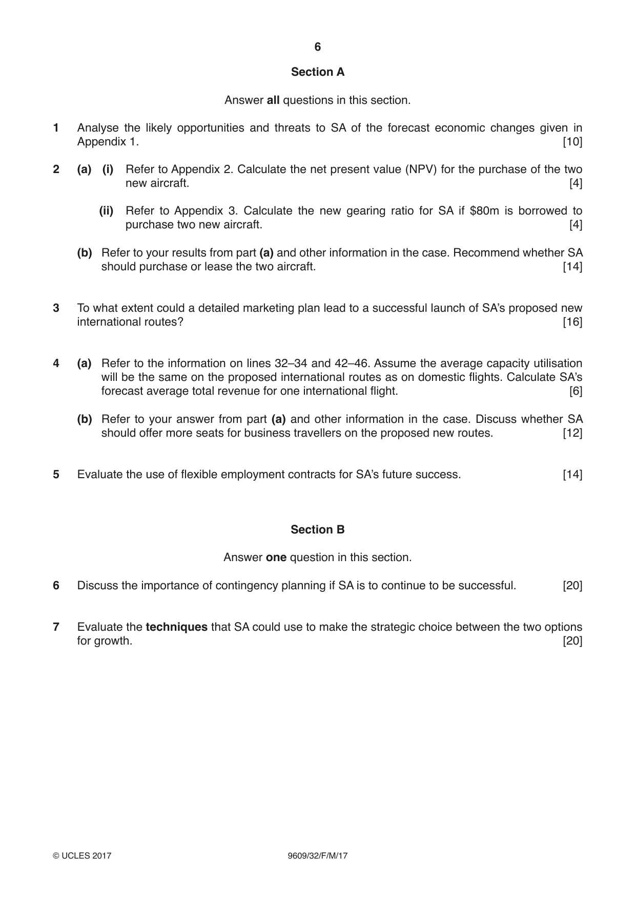 Cambridge A Level Business (for first examination in 2016) 9609 2017 Feb/March Paper 3 · Variant 2 question paper, page 6 of 8