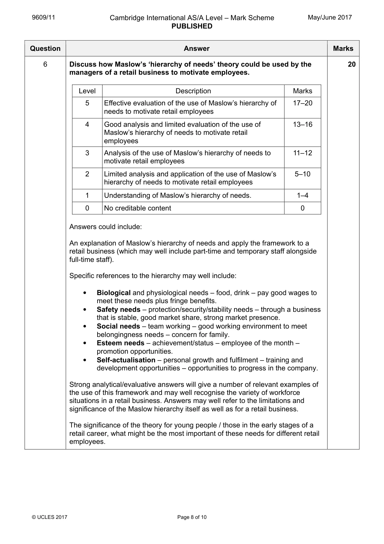 Mark scheme, page 8 of 10