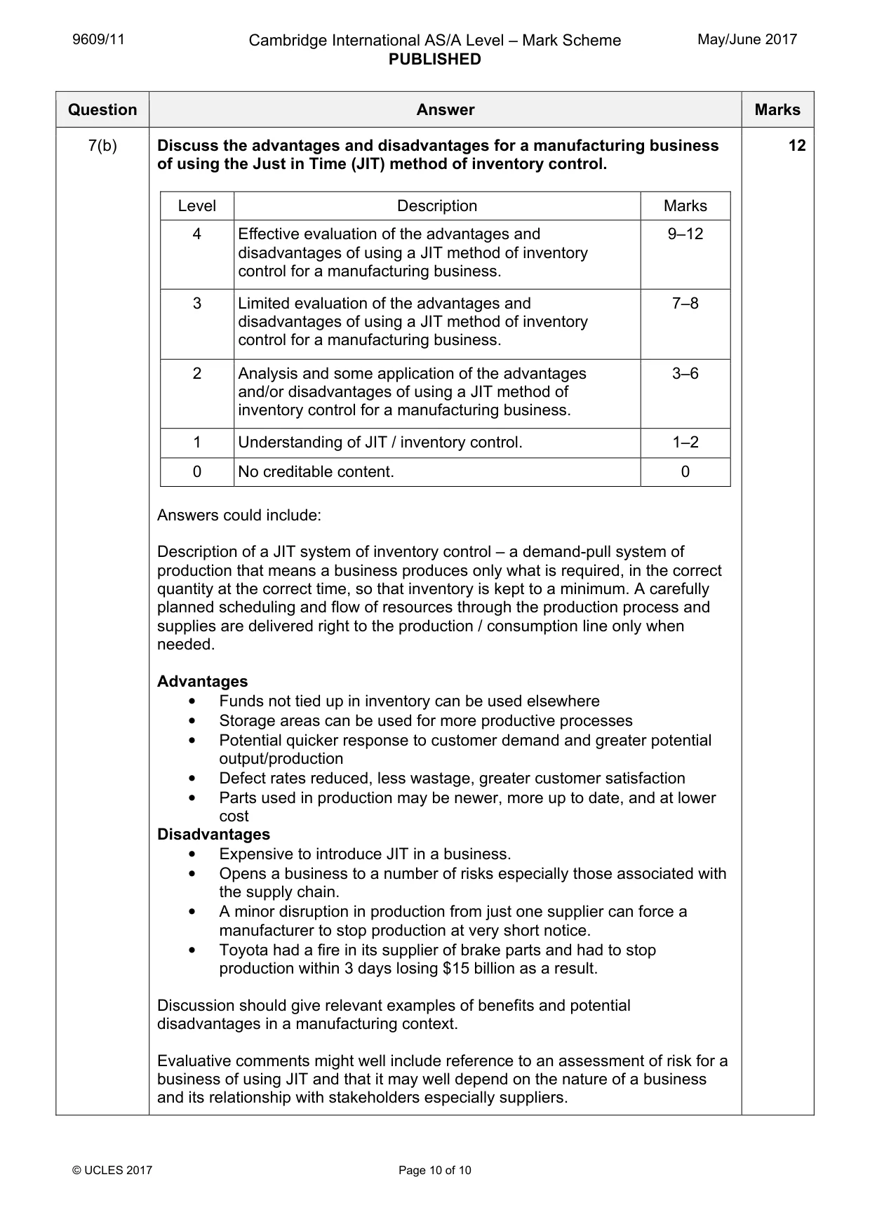 Mark scheme, page 10 of 10