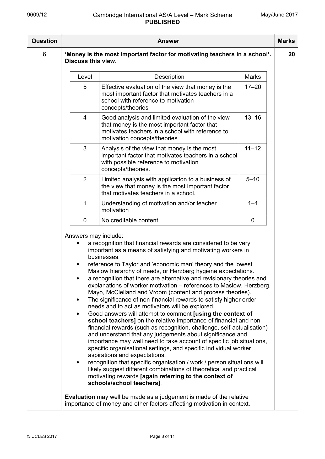 Mark scheme, page 8 of 11