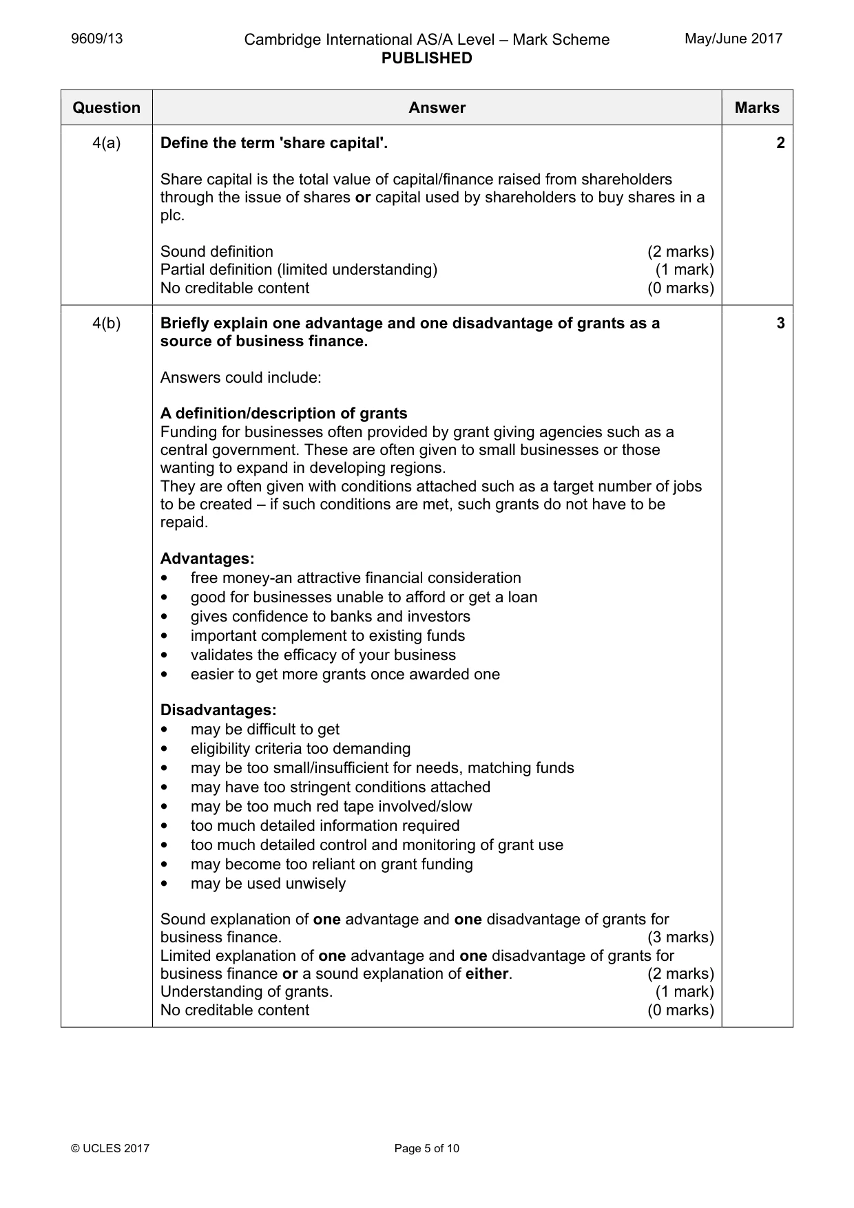 Mark scheme, page 5 of 10