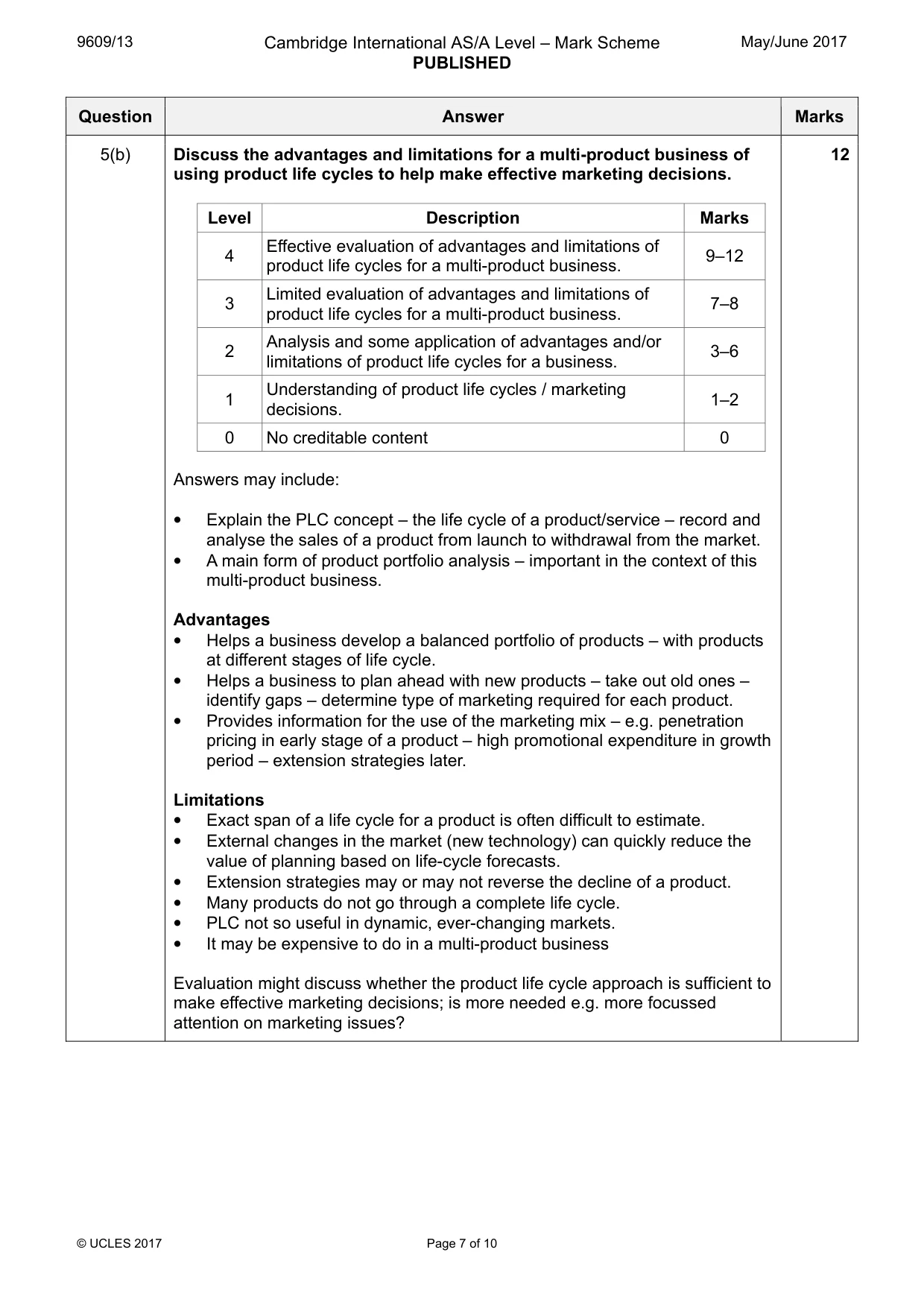 Mark scheme, page 7 of 10