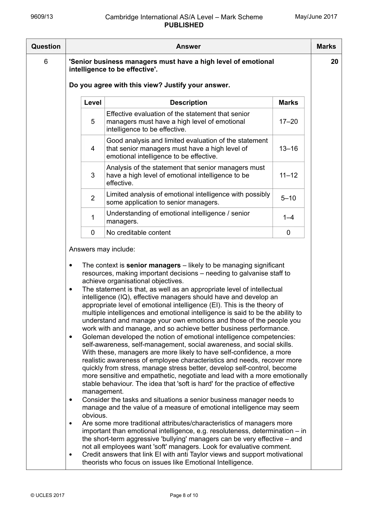 Mark scheme, page 8 of 10