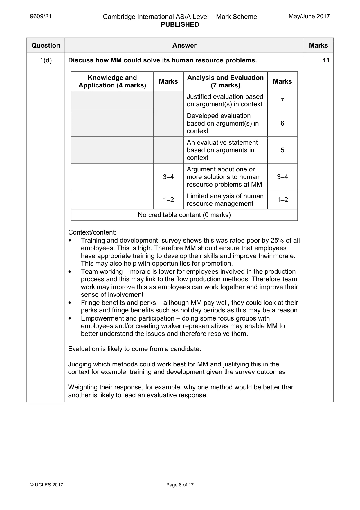 Mark scheme, page 8 of 17