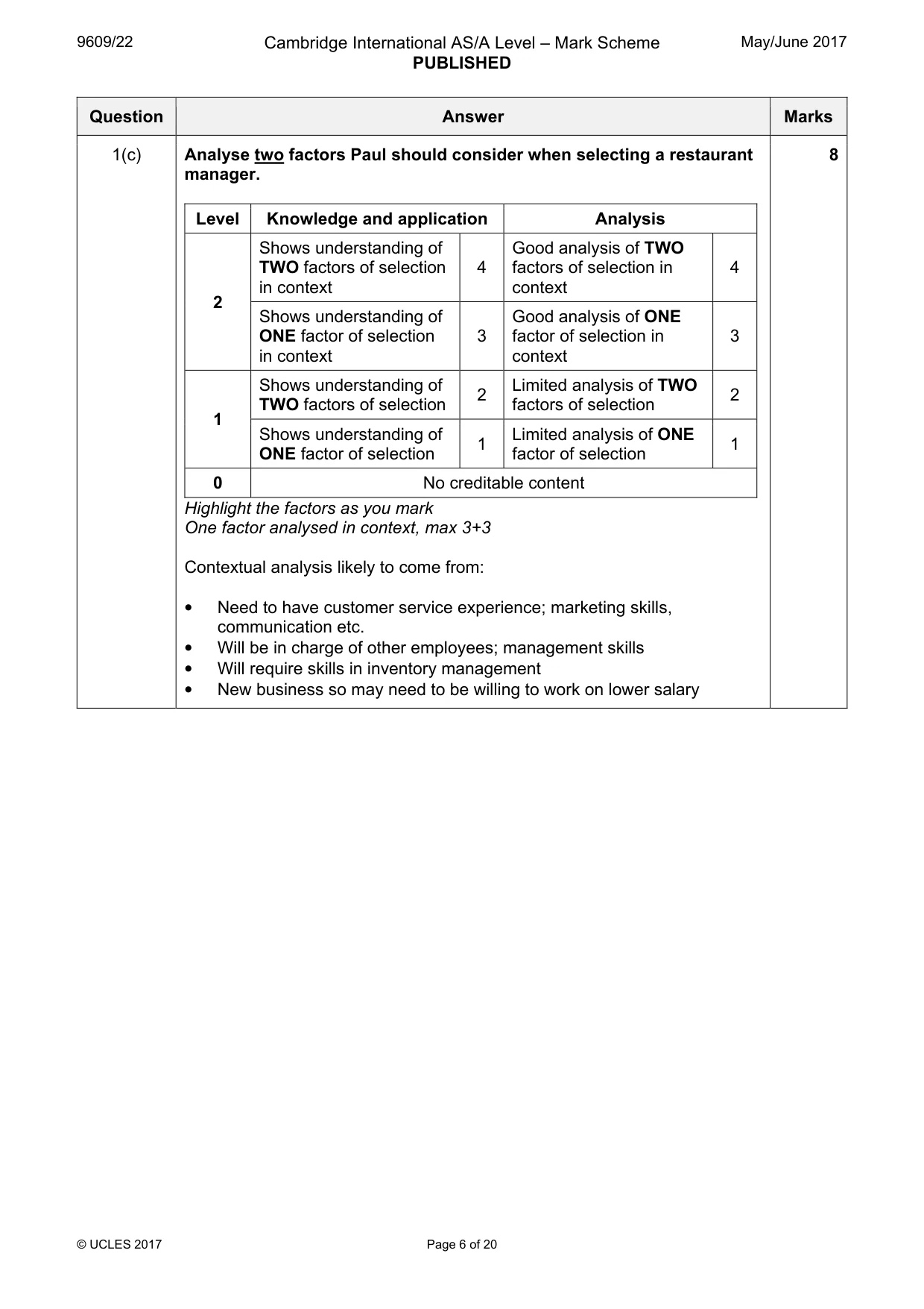 Mark scheme, page 6 of 20