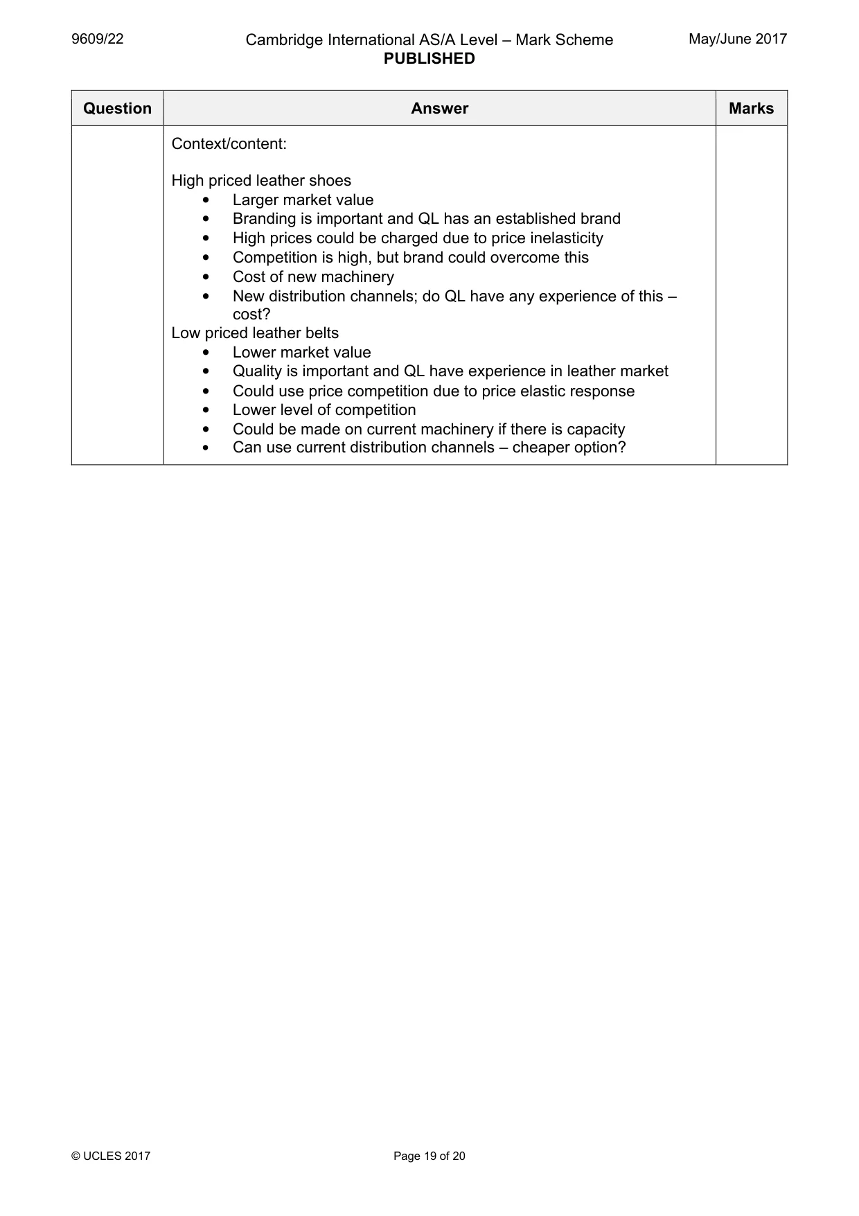Mark scheme, page 19 of 20
