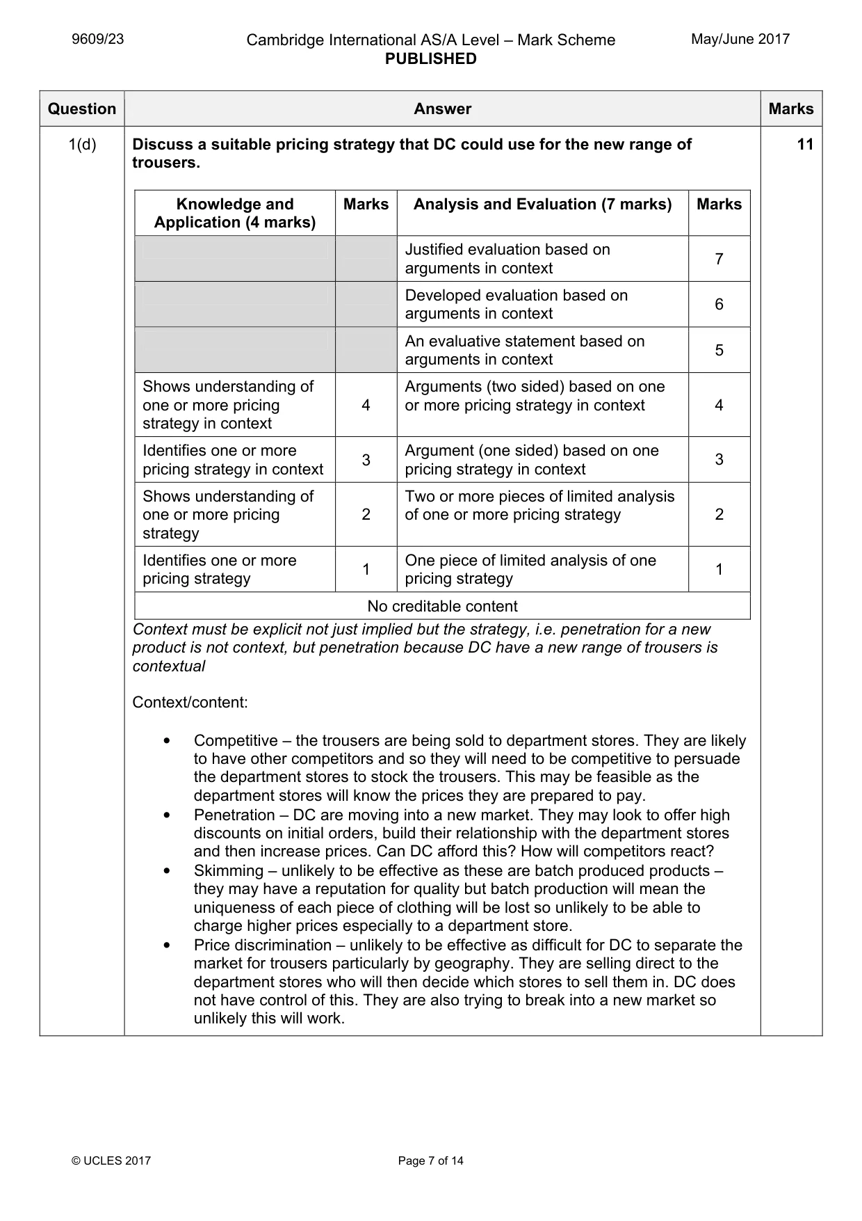 Mark scheme, page 7 of 14