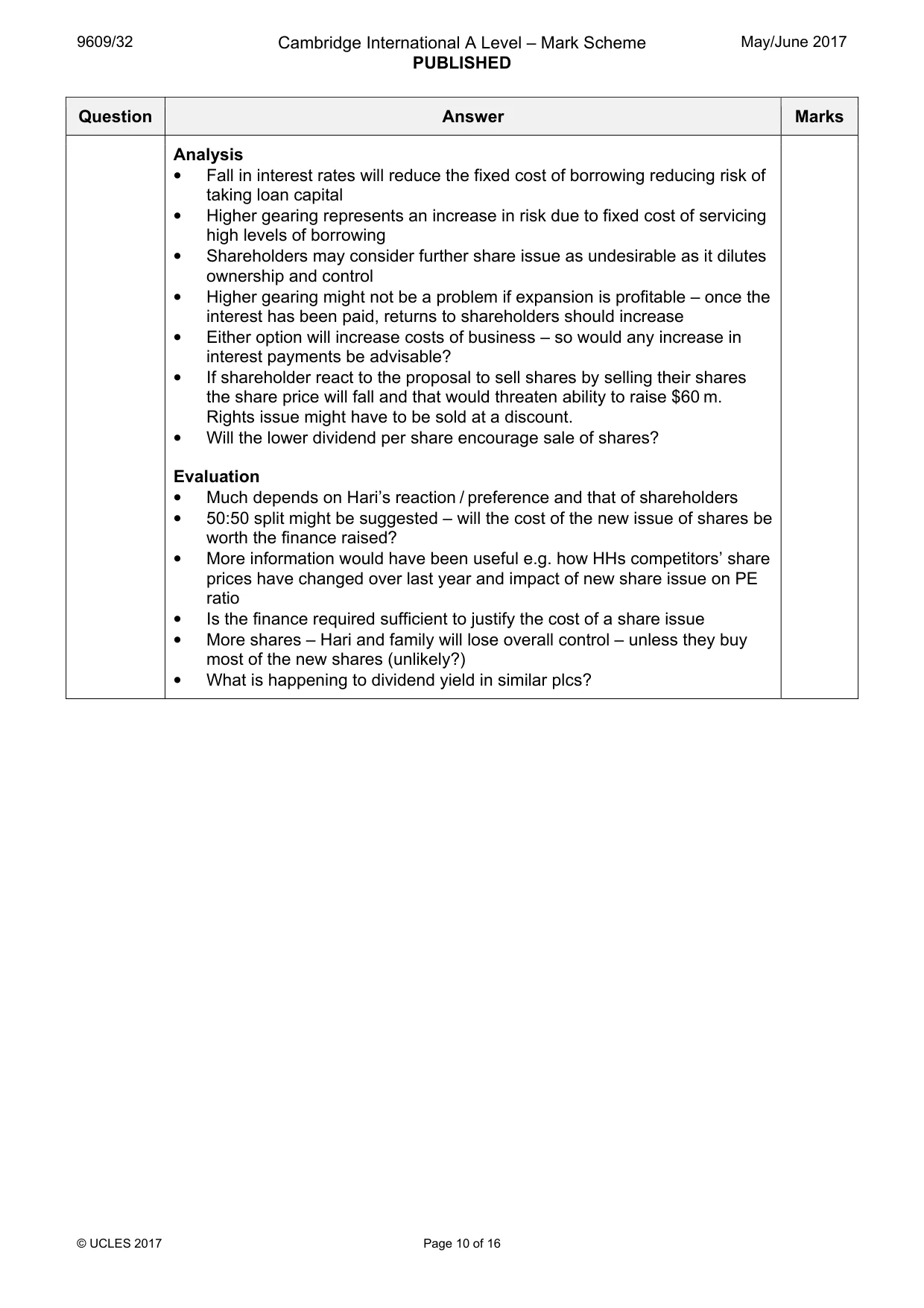 Mark scheme, page 10 of 16