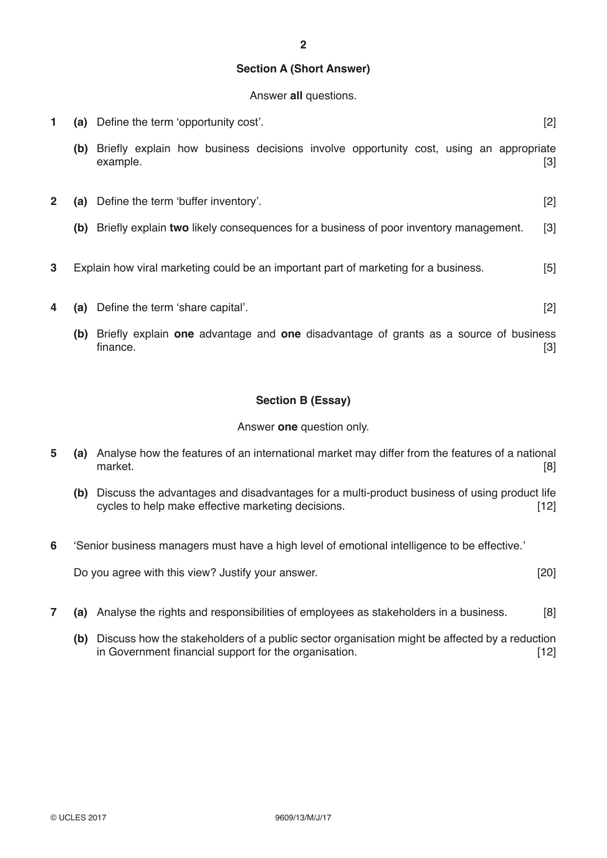 Cambridge A Level Business (for first examination in 2016) 9609 2017 May/June Paper 1 · Variant 3 question paper, page 2 of 4
