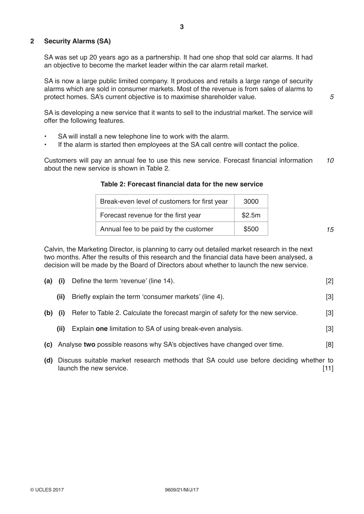Cambridge A Level Business (for first examination in 2016) 9609 2017 May/June Paper 2 · Variant 1 question paper, page 3 of 4