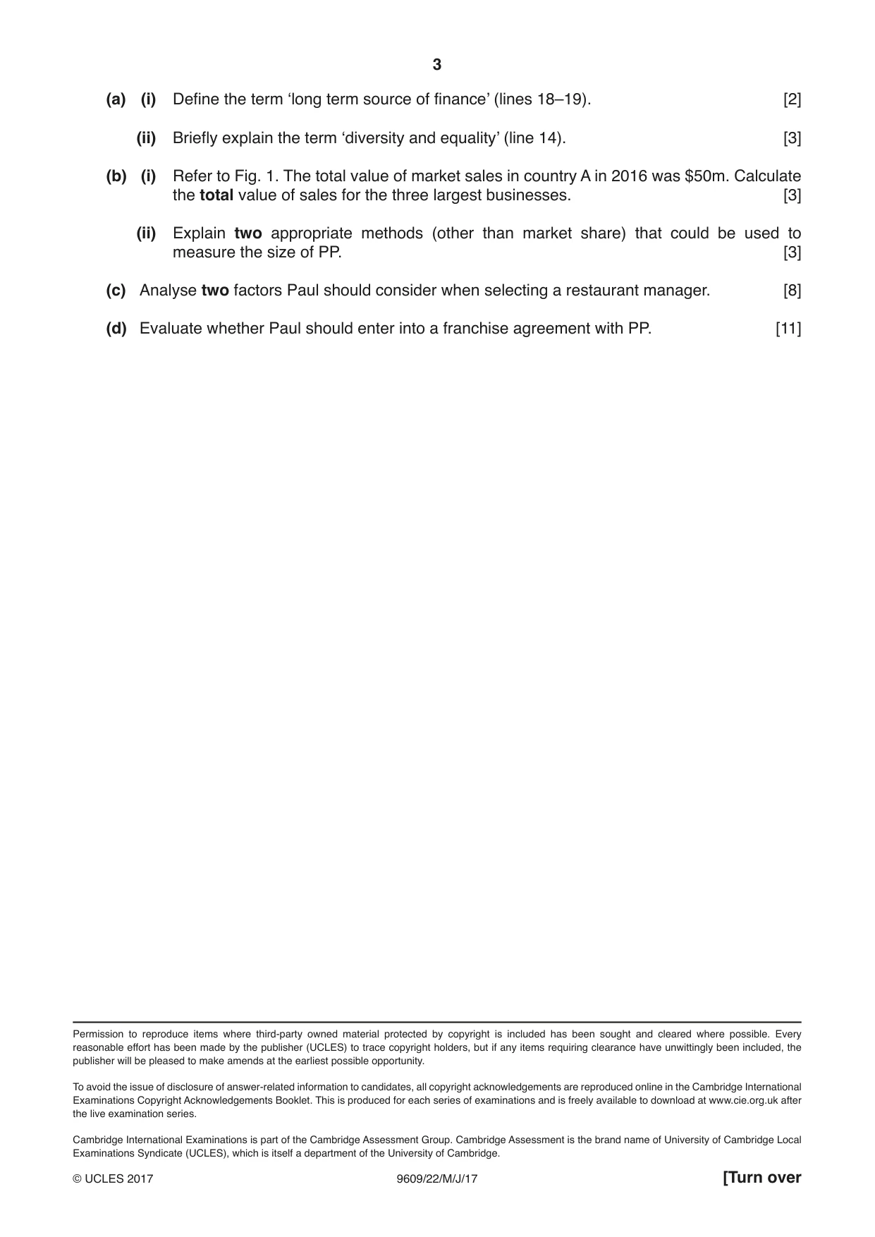 Cambridge A Level Business (for first examination in 2016) 9609 2017 May/June Paper 2 · Variant 2 question paper, page 3 of 4