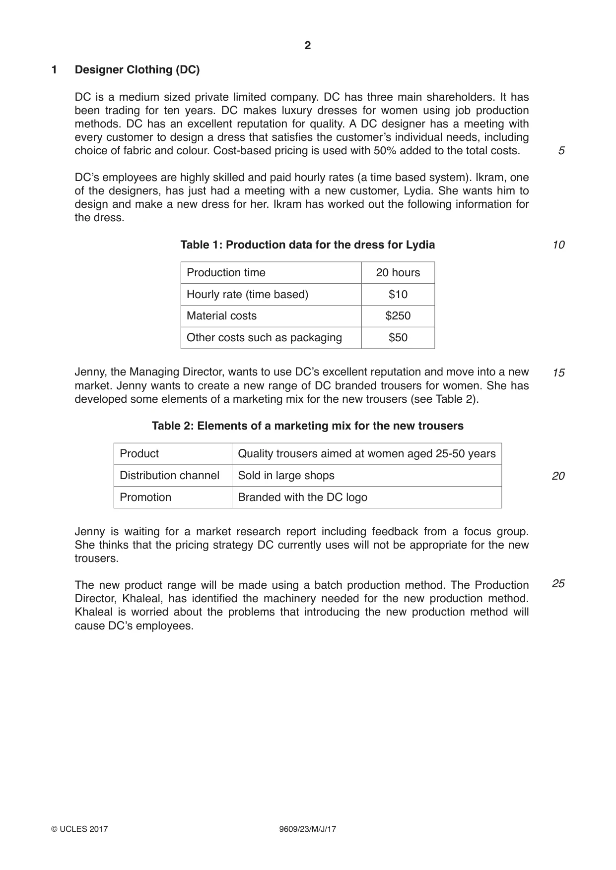 Cambridge A Level Business (for first examination in 2016) 9609 2017 May/June Paper 2 · Variant 3 question paper, page 2 of 4