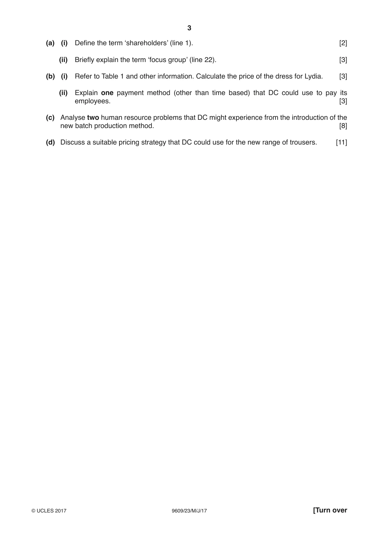 Cambridge A Level Business (for first examination in 2016) 9609 2017 May/June Paper 2 · Variant 3 question paper, page 3 of 4