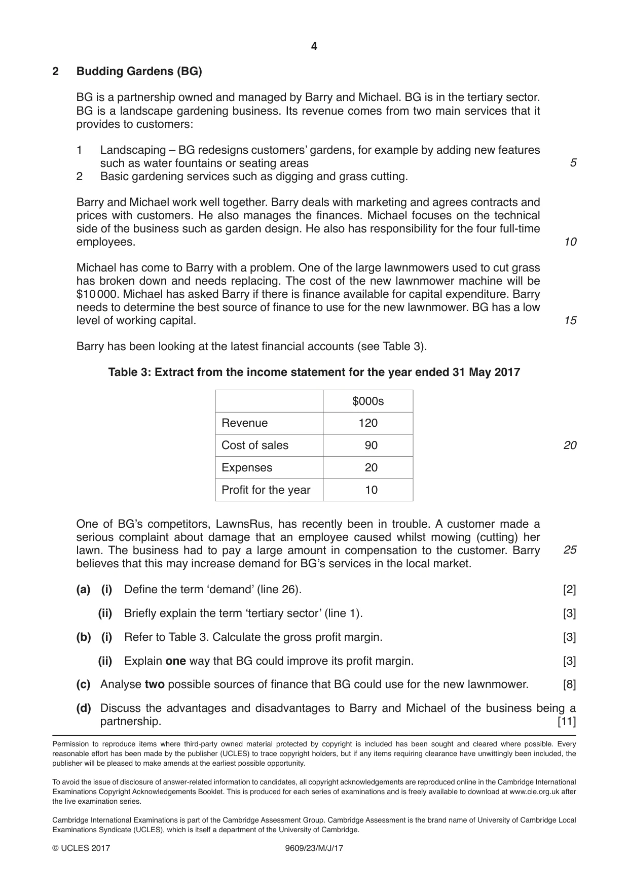 Cambridge A Level Business (for first examination in 2016) 9609 2017 May/June Paper 2 · Variant 3 question paper, page 4 of 4
