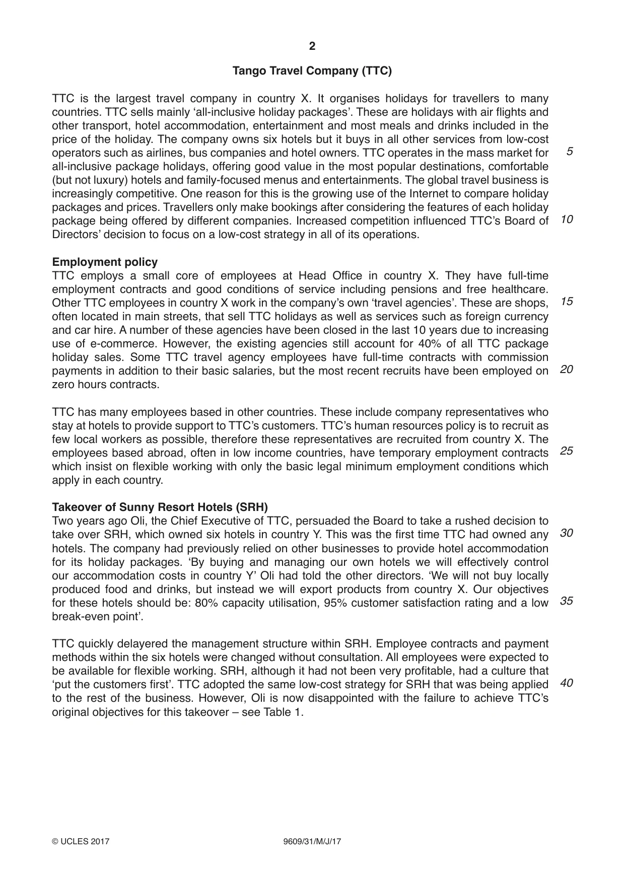Cambridge A Level Business (for first examination in 2016) 9609 2017 May/June Paper 3 · Variant 1 question paper, page 2 of 8