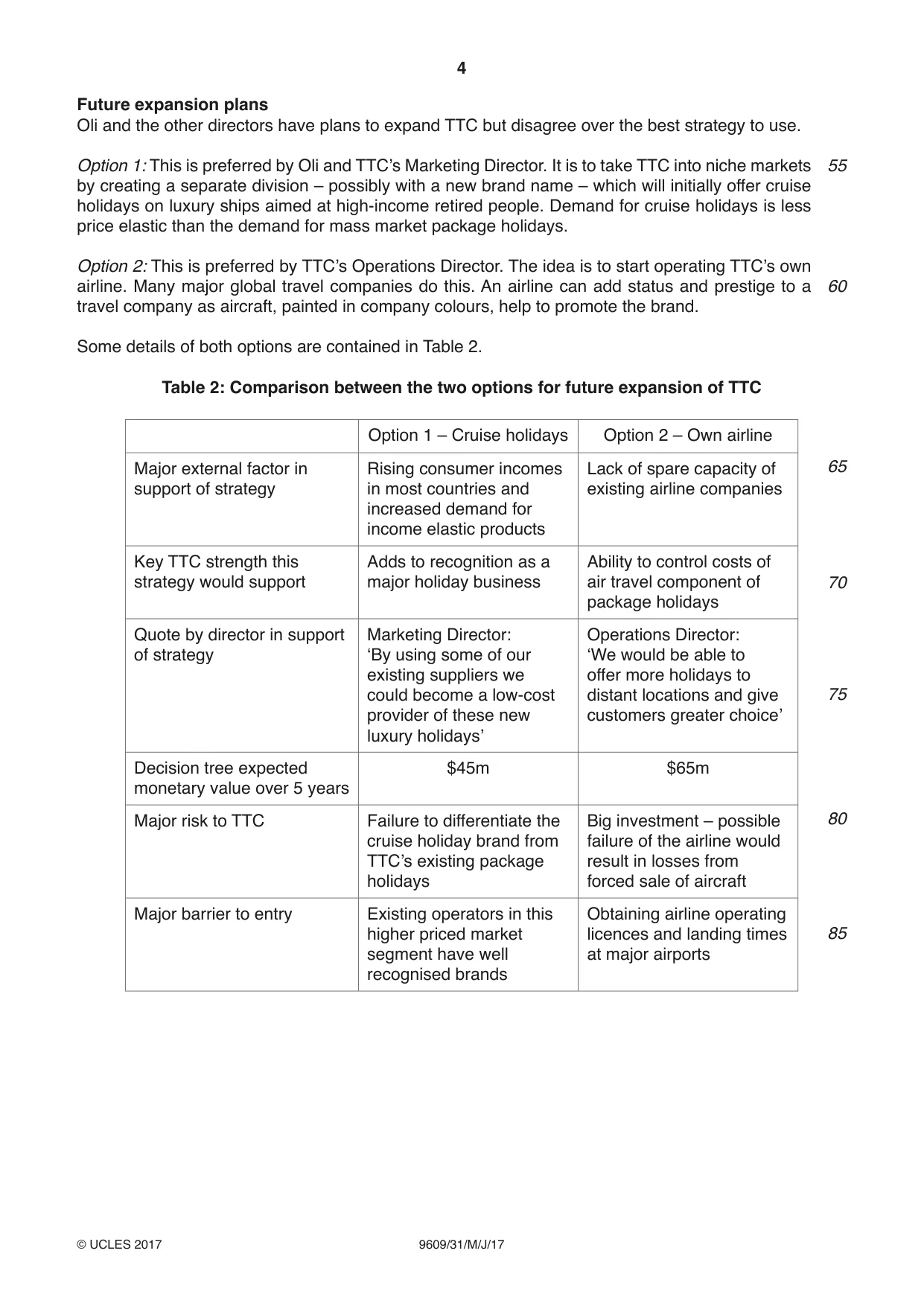 Cambridge A Level Business (for first examination in 2016) 9609 2017 May/June Paper 3 · Variant 1 question paper, page 4 of 8