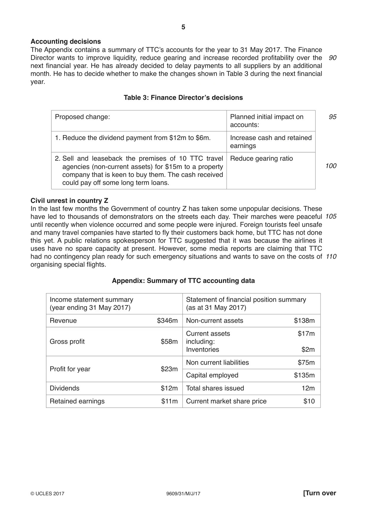 Cambridge A Level Business (for first examination in 2016) 9609 2017 May/June Paper 3 · Variant 1 question paper, page 5 of 8