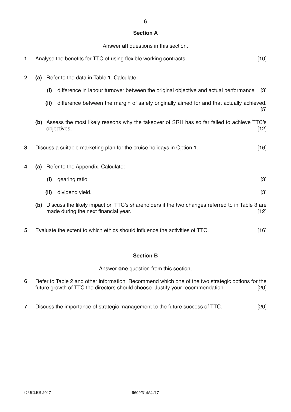 Cambridge A Level Business (for first examination in 2016) 9609 2017 May/June Paper 3 · Variant 1 question paper, page 6 of 8