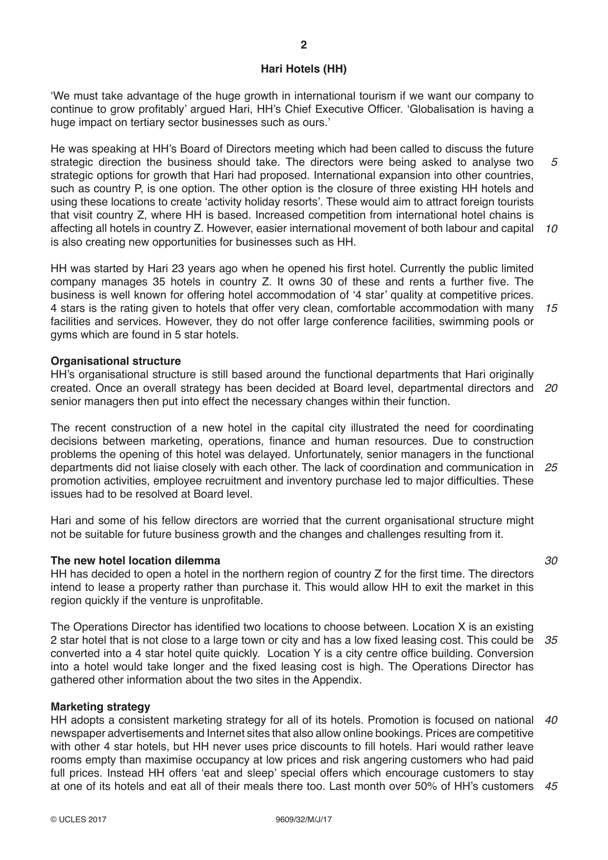 Cambridge A Level Business (for first examination in 2016) 9609 2017 May/June Paper 3 · Variant 2 question paper, page 2 of 8