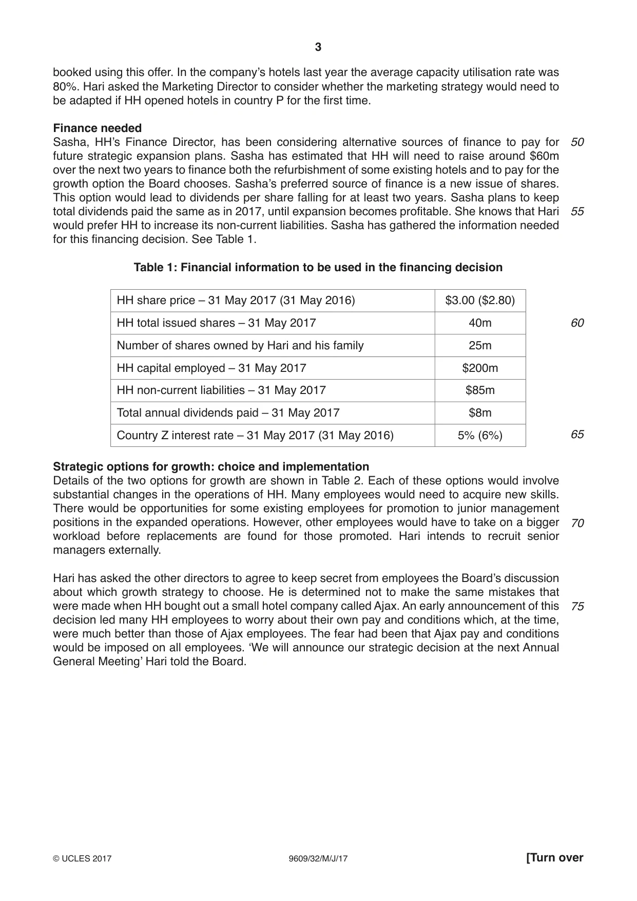 Cambridge A Level Business (for first examination in 2016) 9609 2017 May/June Paper 3 · Variant 2 question paper, page 3 of 8