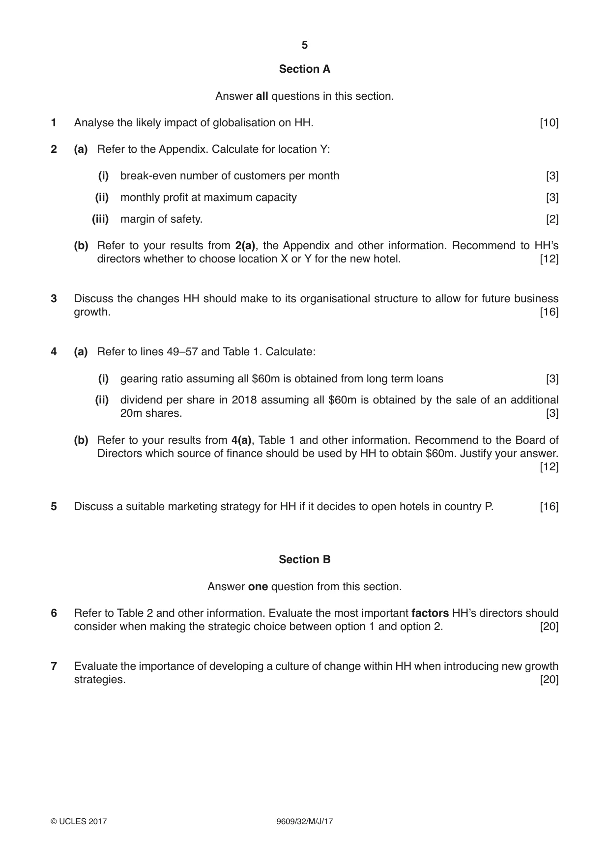 Cambridge A Level Business (for first examination in 2016) 9609 2017 May/June Paper 3 · Variant 2 question paper, page 5 of 8