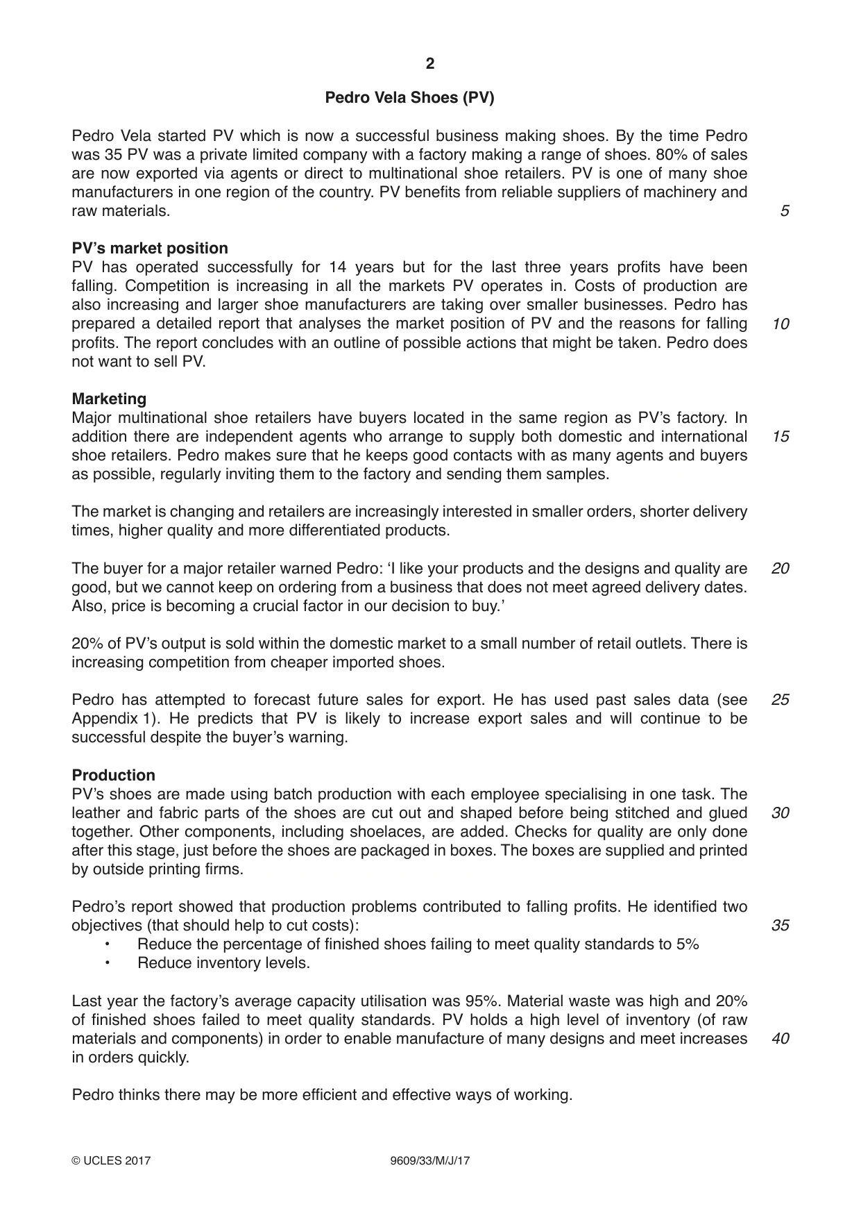 Cambridge A Level Business (for first examination in 2016) 9609 2017 May/June Paper 3 · Variant 3 question paper, page 2 of 8