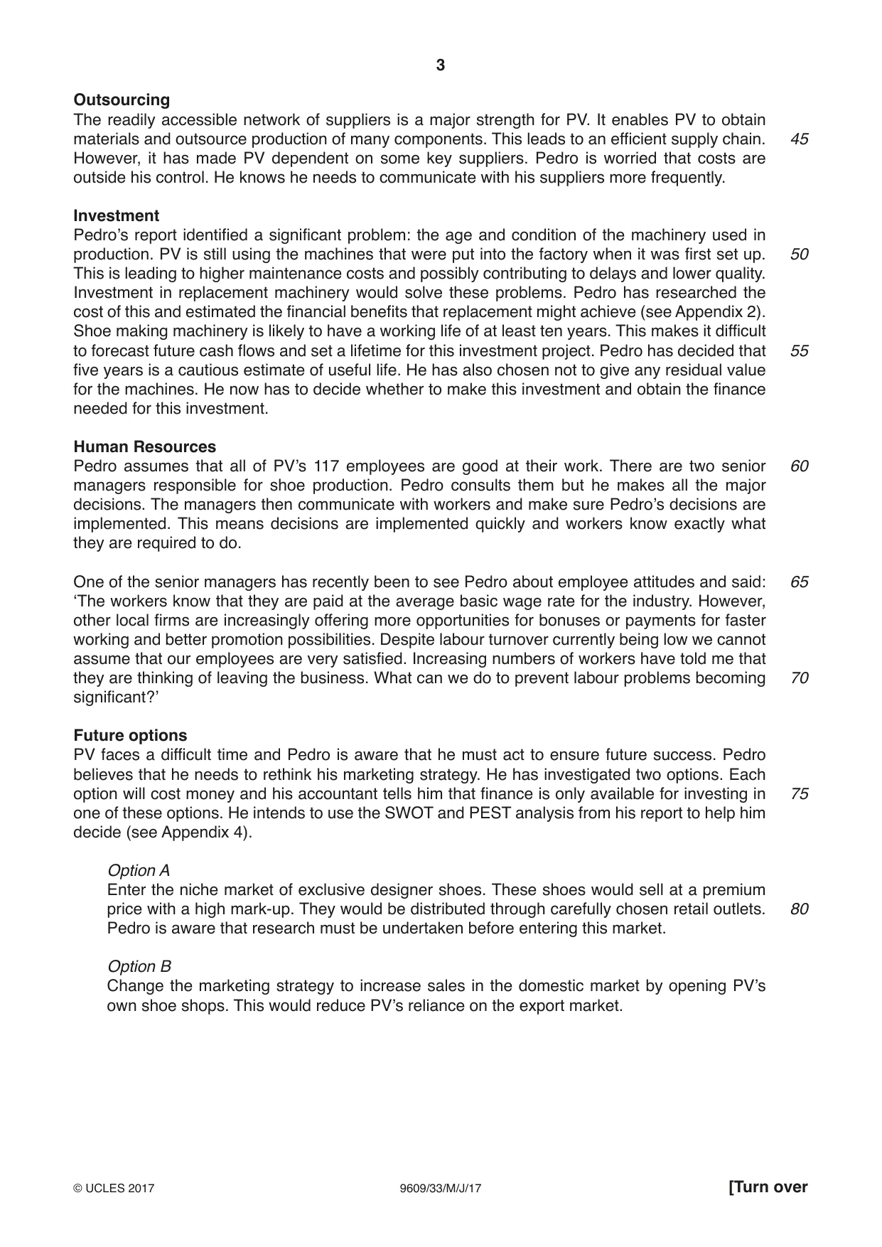 Cambridge A Level Business (for first examination in 2016) 9609 2017 May/June Paper 3 · Variant 3 question paper, page 3 of 8