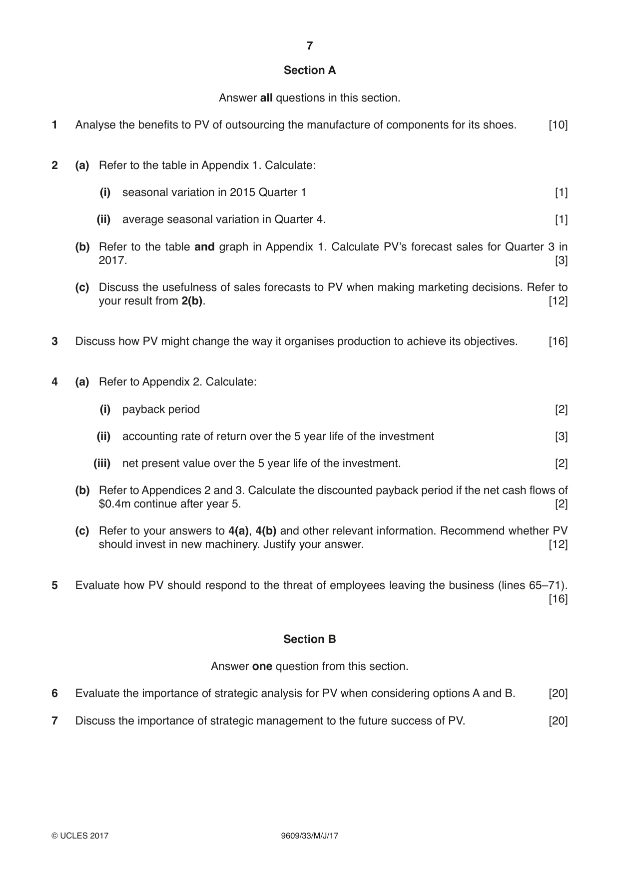 Cambridge A Level Business (for first examination in 2016) 9609 2017 May/June Paper 3 · Variant 3 question paper, page 7 of 8
