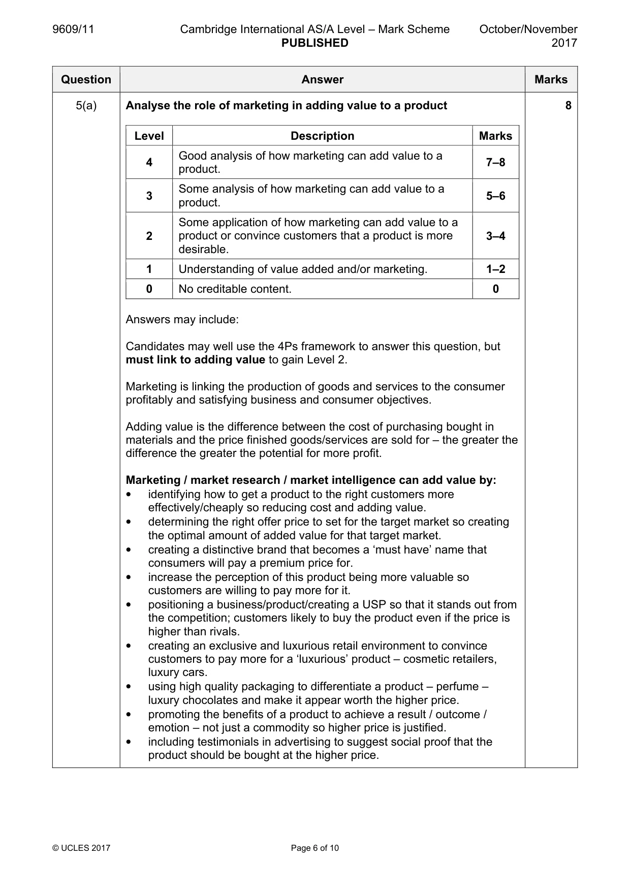 Mark scheme, page 6 of 10