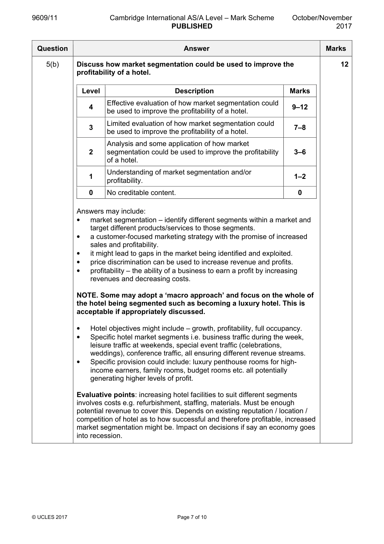 Mark scheme, page 7 of 10
