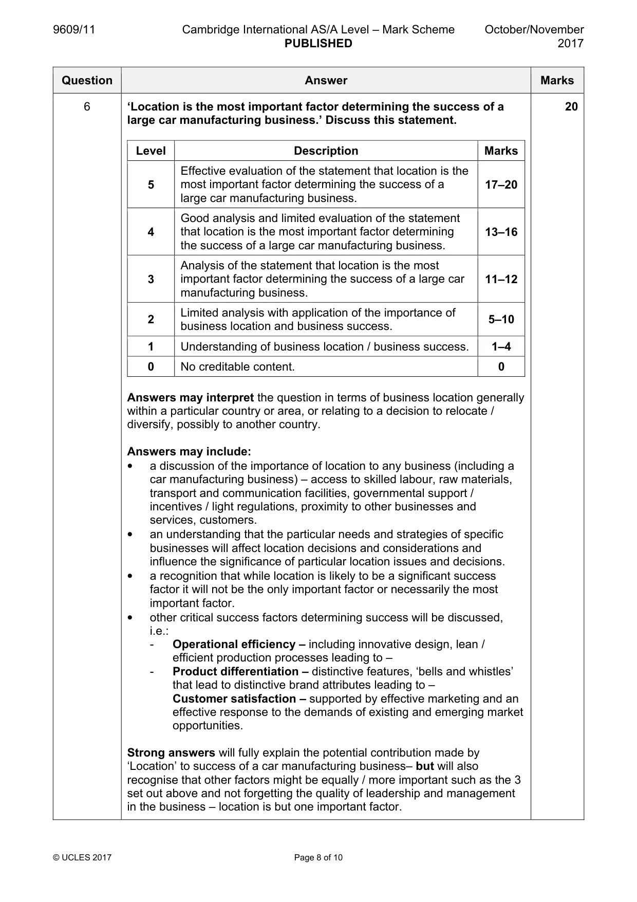 Mark scheme, page 8 of 10