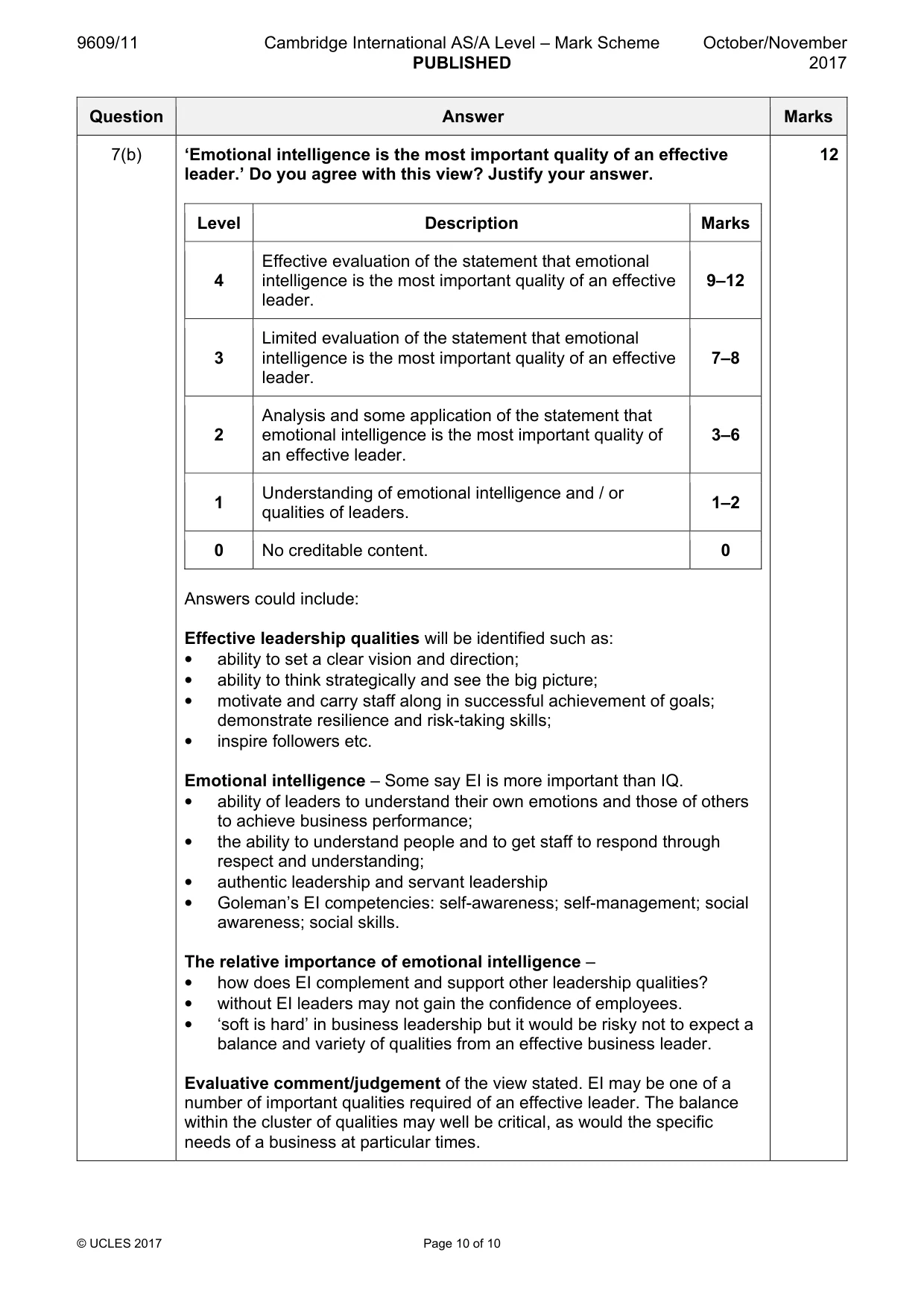 Mark scheme, page 10 of 10