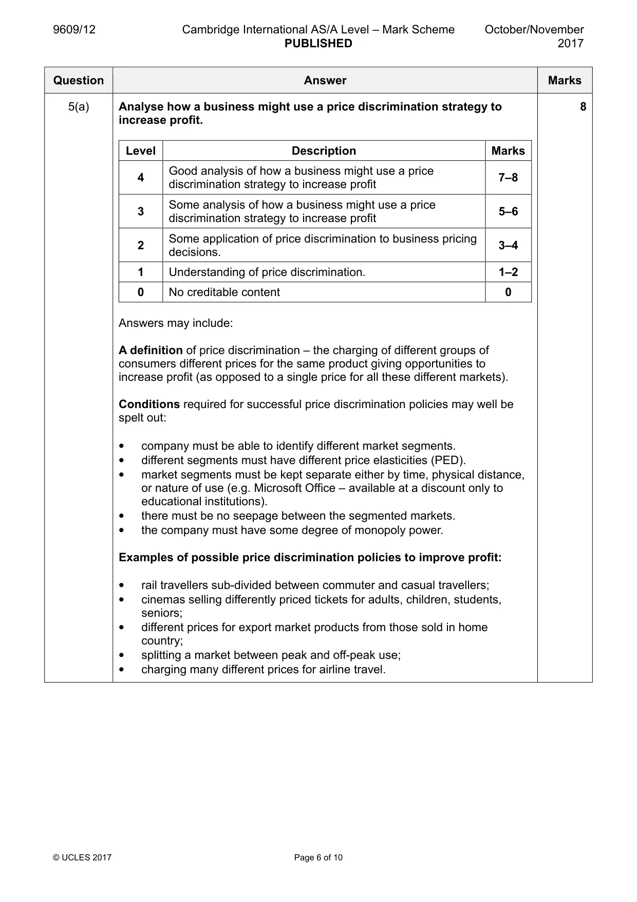 Mark scheme, page 6 of 10