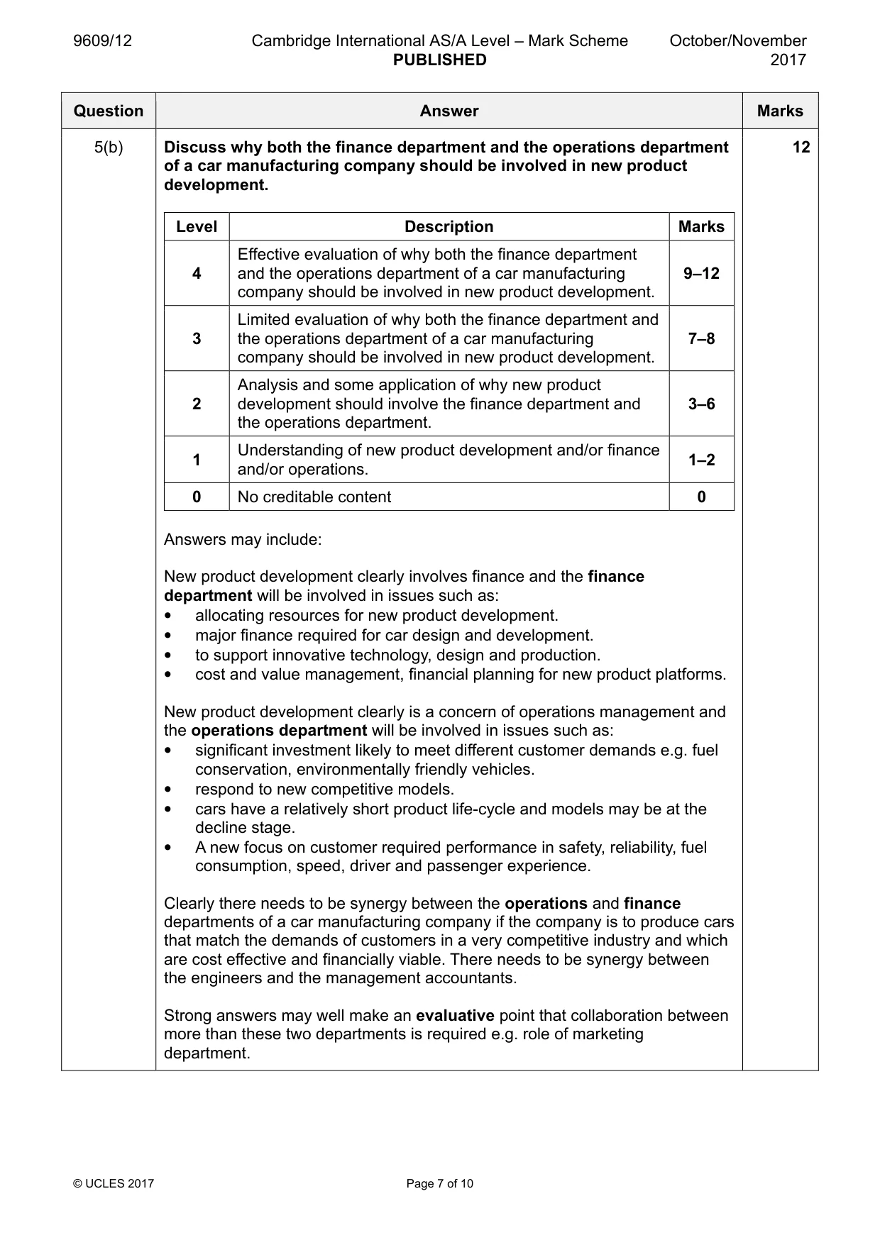 Mark scheme, page 7 of 10