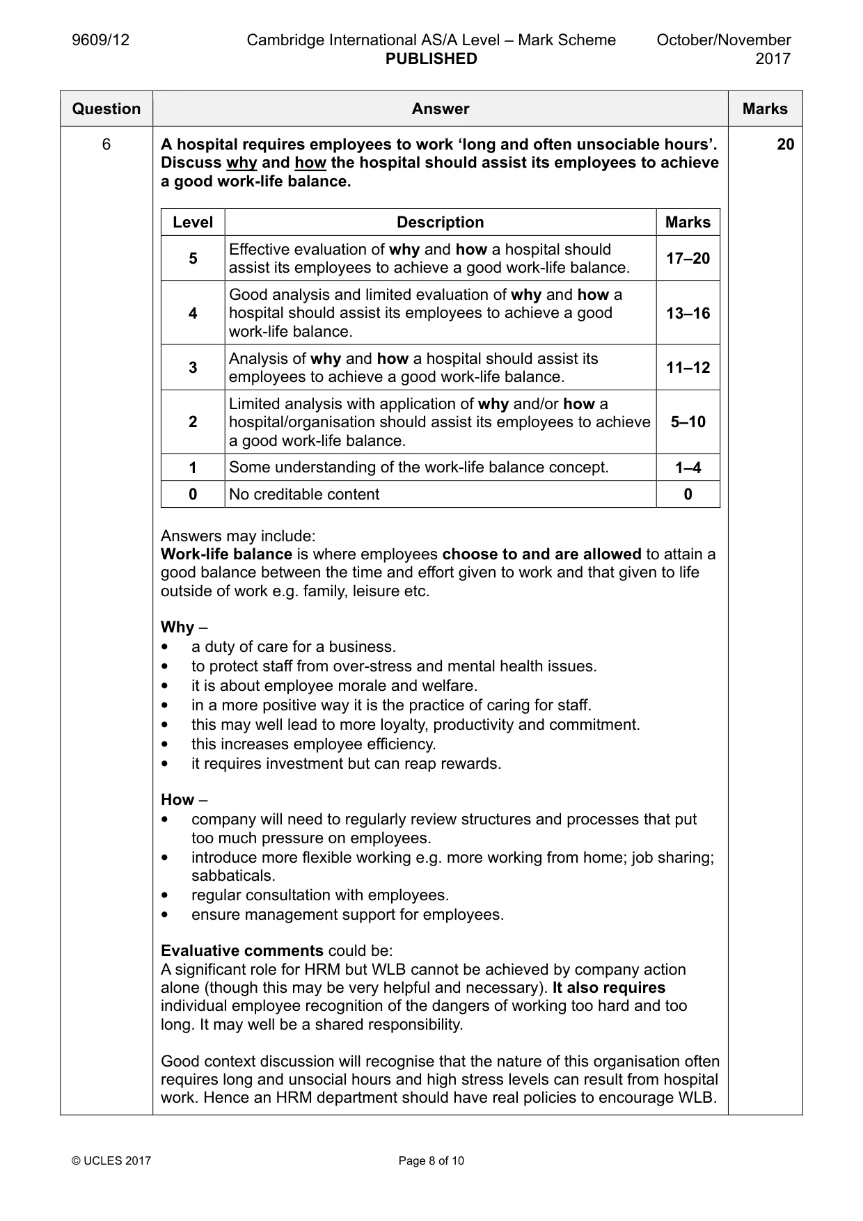 Mark scheme, page 8 of 10