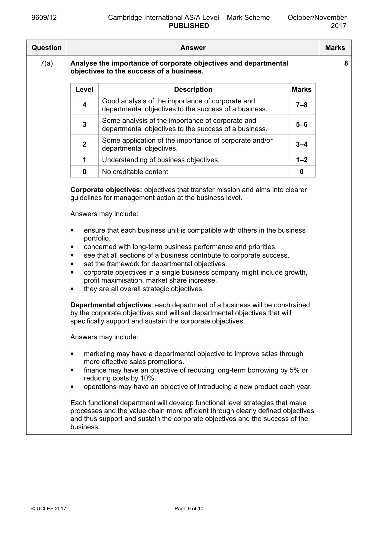 Mark scheme, page 9 of 10