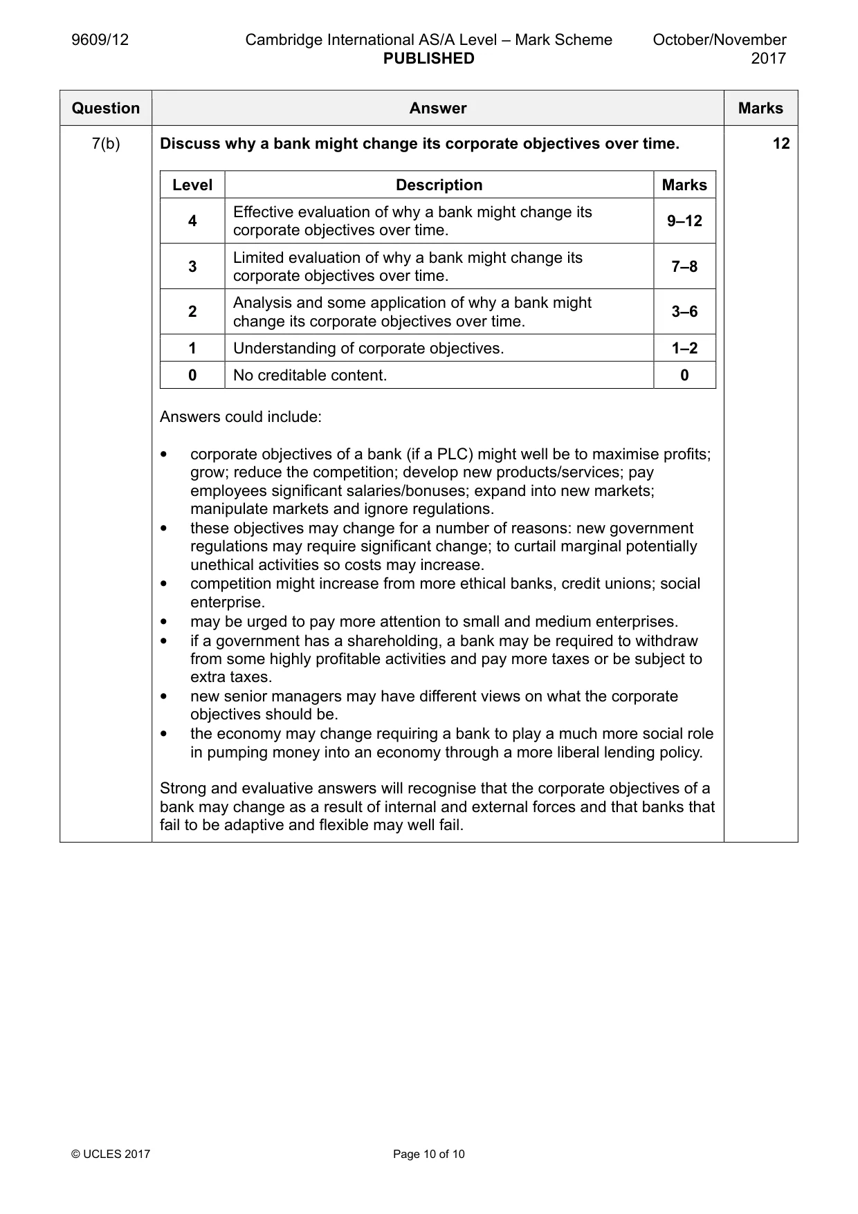 Mark scheme, page 10 of 10