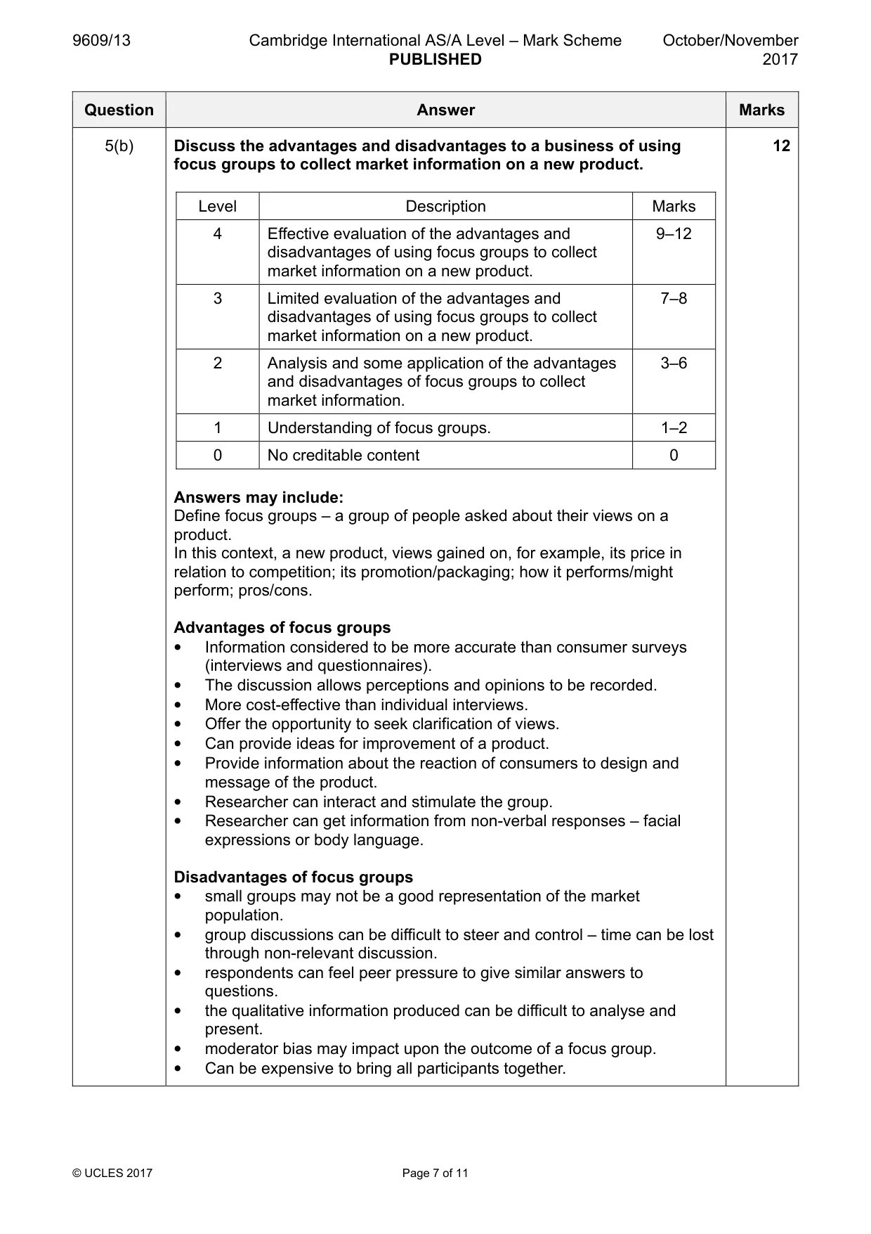 Mark scheme, page 7 of 11