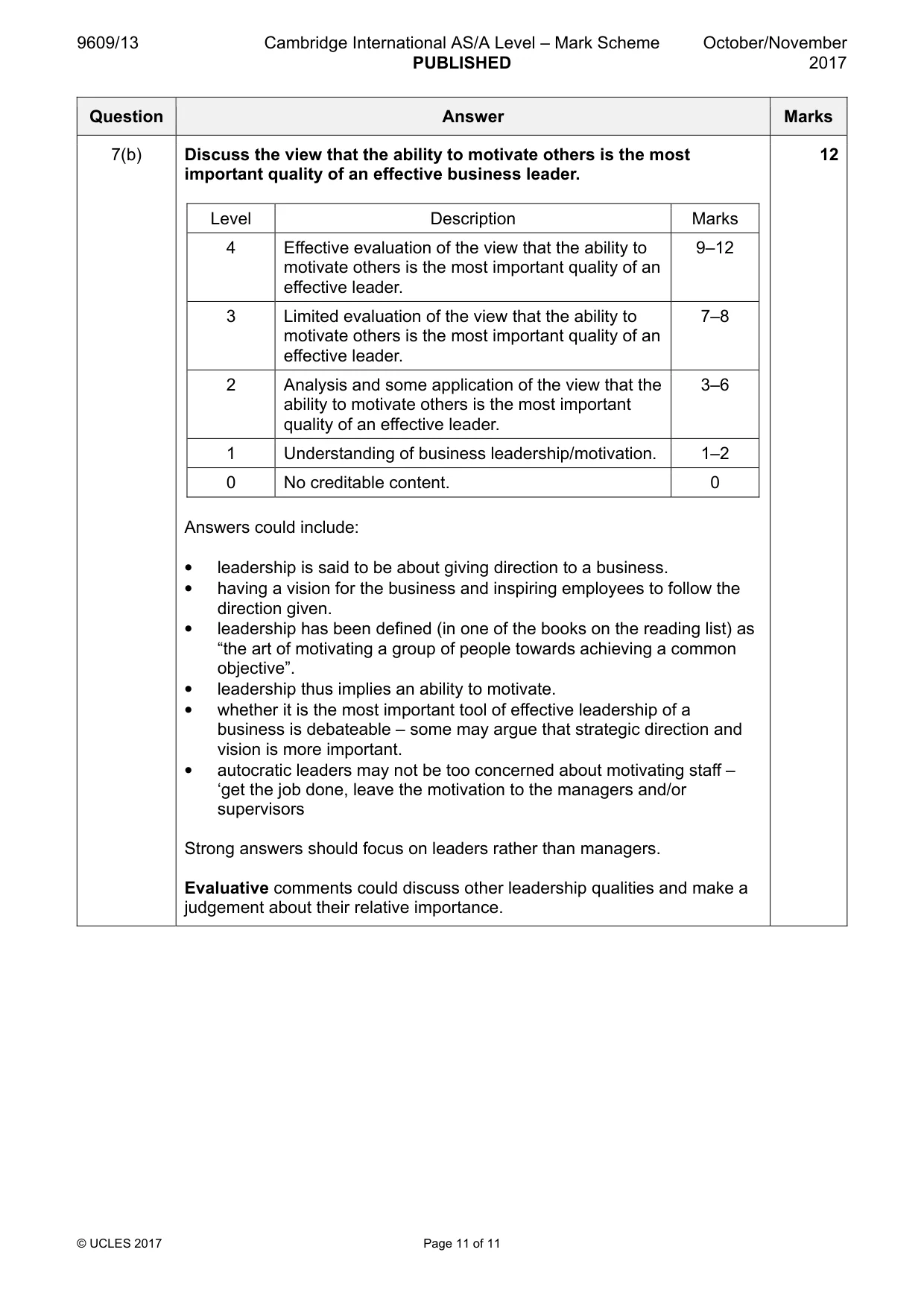 Mark scheme, page 11 of 11
