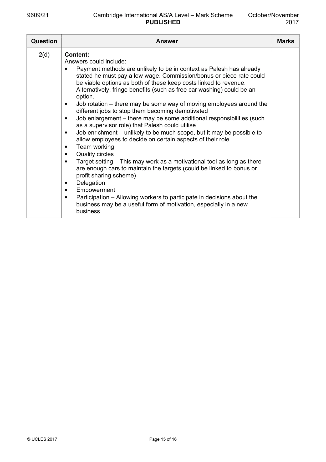 Mark scheme, page 15 of 16