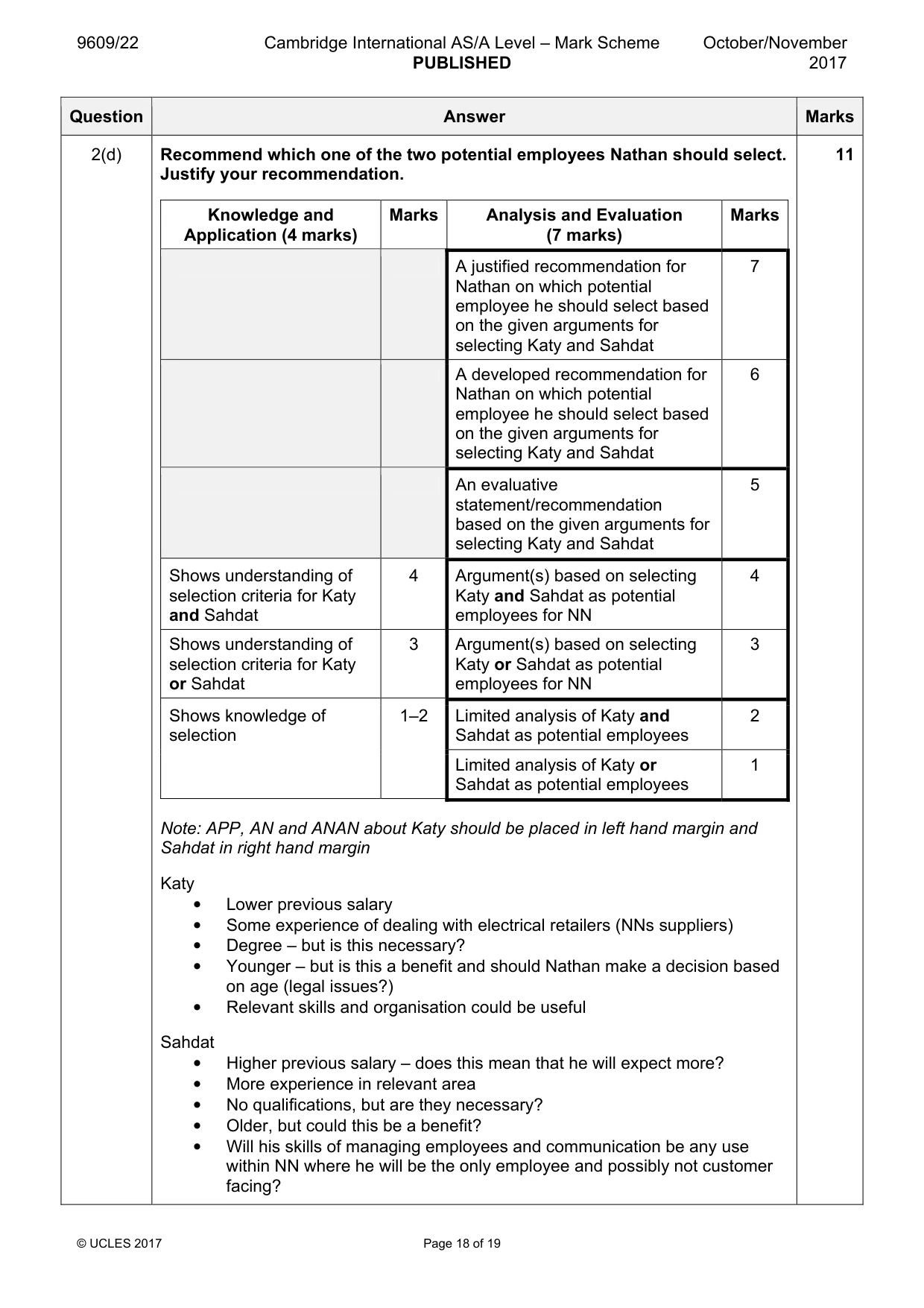 Mark scheme, page 18 of 19