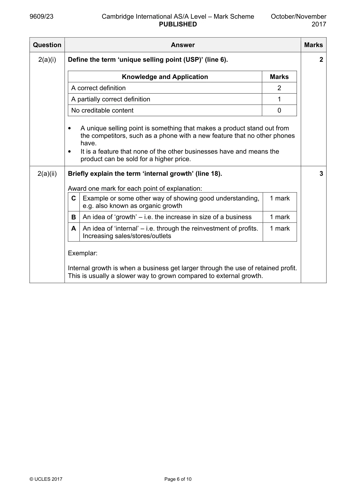 Mark scheme, page 6 of 10
