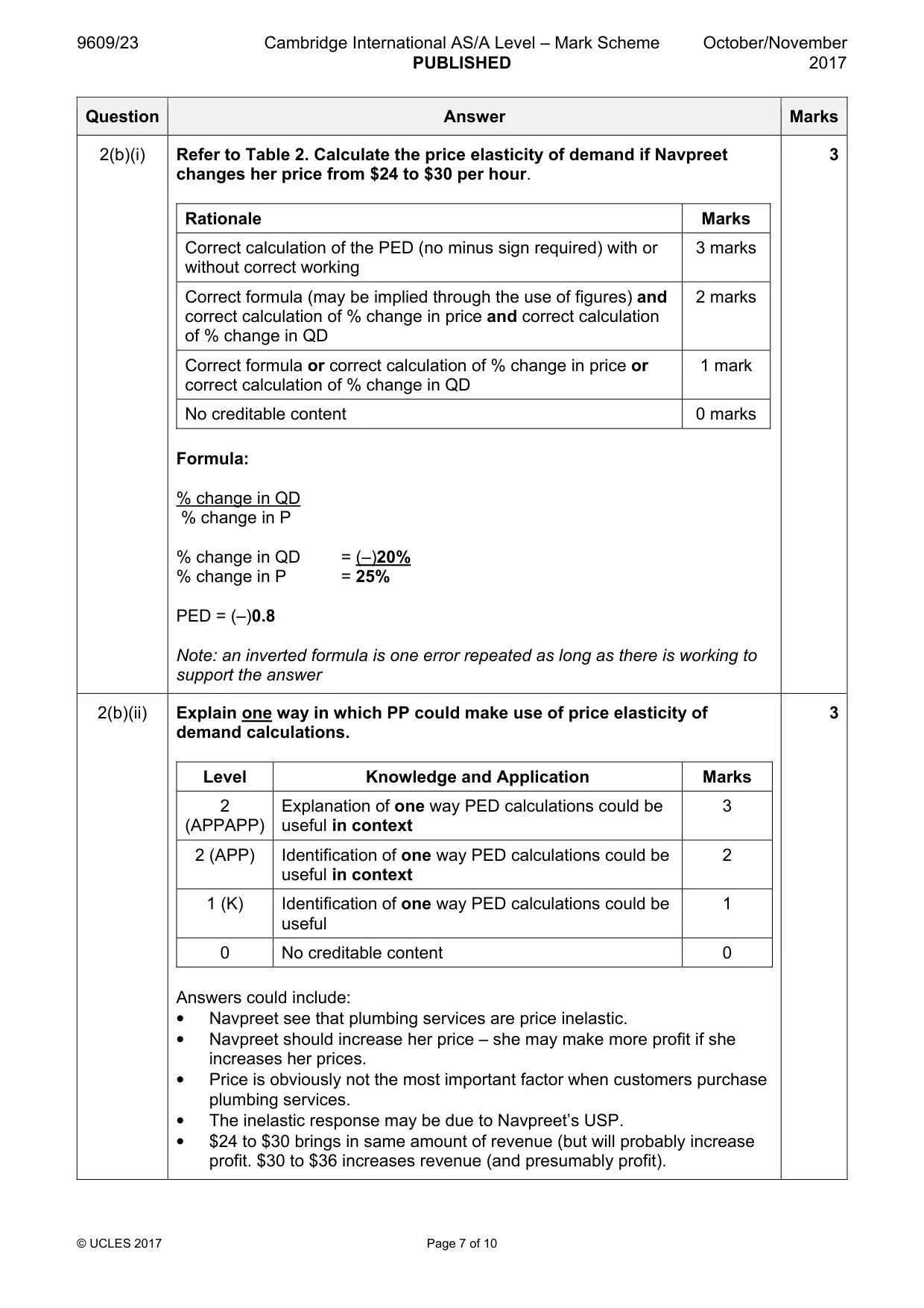 Mark scheme, page 7 of 10