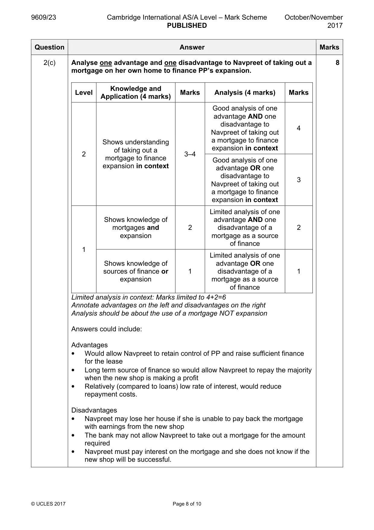 Mark scheme, page 8 of 10
