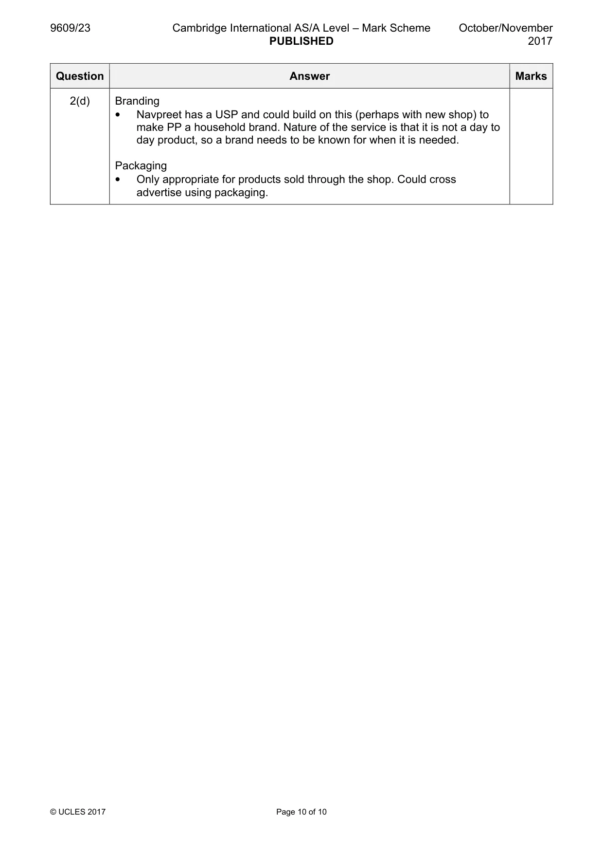 Mark scheme, page 10 of 10